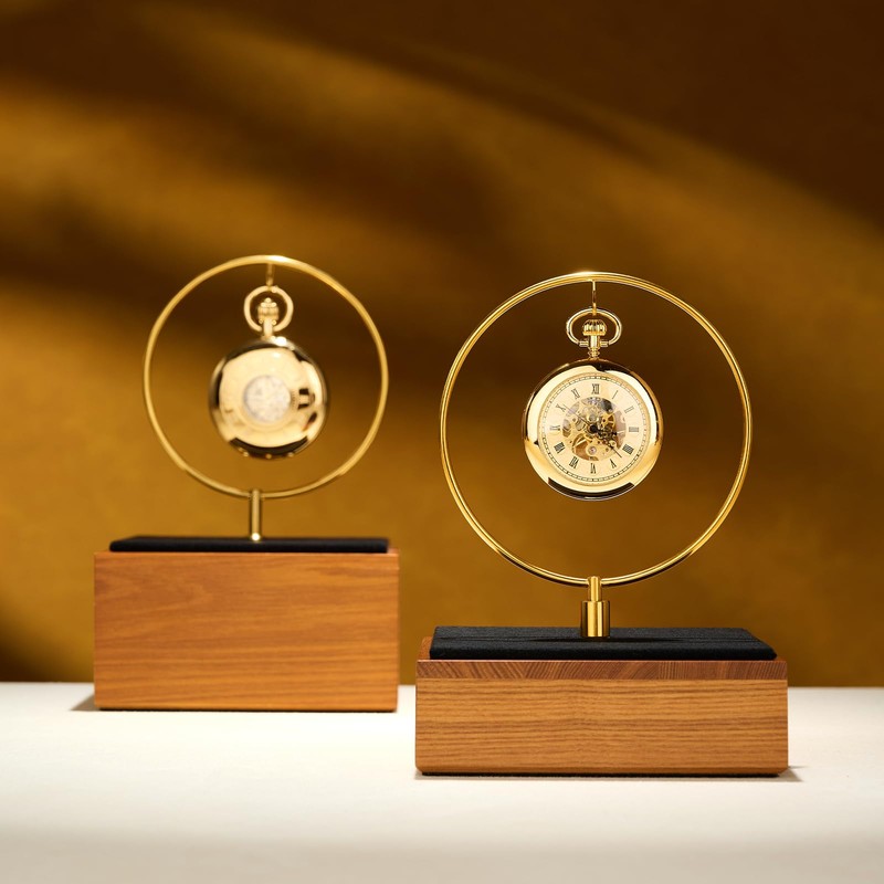 Oirlv Wood & Silver Metal Pocket Watch Display Stand, Luxury