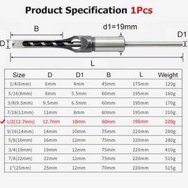 SagaSave 1/2" Square Hole Drill Bit Opener, 12.7mm High-Carbon Steel Hollow Chisel Mortise Power Tool for Woodworking,1PCS