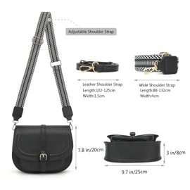 SIVENKE Women's Small PU Leather Shoulder Bag Retro Crossbody Bag Messenger Satchel Handbag Bag with 2 Wide Shoulder Straps, black