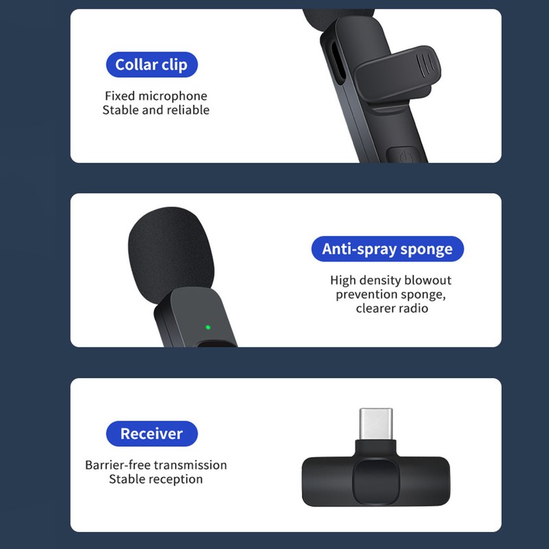 Wireless Lavalier Microphone Noise Cancelling 360° Sound 20m Range Professional