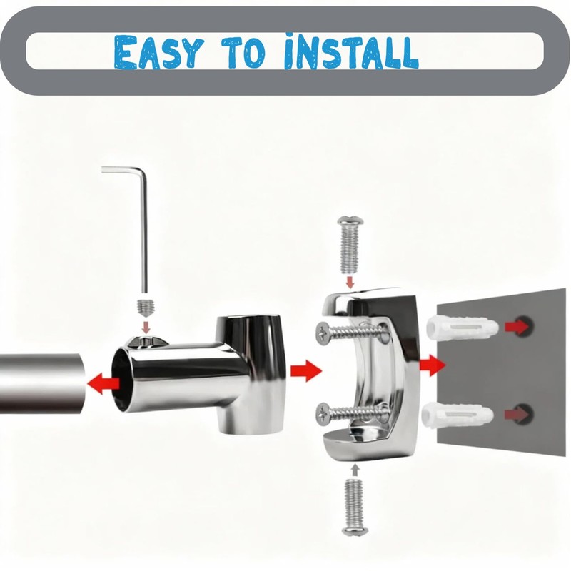 2 Pack Shower Curtain Rod Brackets, Adjustable 180°Rotation, Curved Shower
