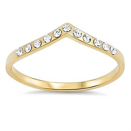 Gold-Tone Chevron V Clear CZ Promise Ring Sterling Silver Band Size 3