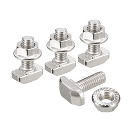 sourcing map M6 x 16 mm T Slot Mortise Bolt and M6 Hexagonal Flange Nut Set 10 Set Hammer Head T-bolt T Shape Bolt Sliding Screw for 30 Series Aluminium Profiles