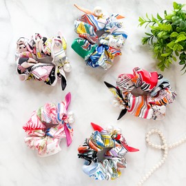 (5 types) Burnaby high color pearl point scrunchie color / (5종) 버나비 하이 컬러 진주 포인트 스크런치 컬러