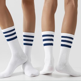 AmazingStone 3PACK Crew Socks for Women Retro Striped Socks Athletic White Socks Mid Calf Socks Vintage Tube Socks Women