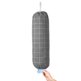 Plastic Bag Holder, Wall Mount Plastic Bag Organizer Dispenser, Heavy Duty Grocery Bag Storage Holder, Hanging Shopping Bag Holder for Home Kitchen Camper (Grey-white Check)