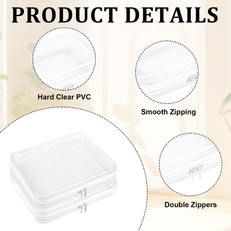 2 Pcs Clear Hard Shell Zipper Case, Portable Clear Zipper