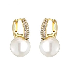 Gold Pearl Hoop Drop Earrings for Women 14k Gold Plated Non Tarnish Hypoallergenic Small Dainty Trendy Huggie Hoop Earrings Jewelry Gifts