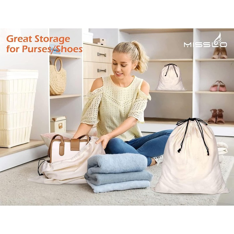 MISSLO Set of 3 Cotton Breathable Dust-Proof Drawstring Storage Pouch
