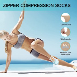 Athbavib 3 Pairs Zipper Compression Socks, 15-20 mmHg Closed Toe Compression Stocking with Zipper for Women and Men