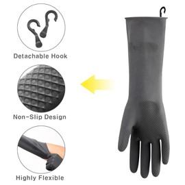 HOMSSEM Dishwashing Gloves with Hanging Hook, 2 Pairs Waterproof Rubber Kitchen Cleaning for Dishwashing and Household Use (Gray Medium_2pairs)
