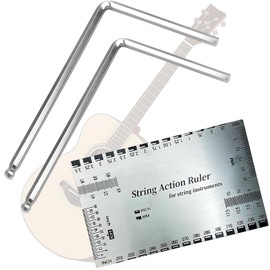 3pcs Guitar String Setup Tool Kit,With Guitar Action Height Gauge Ruler And 4mm & 5mm Truss Rod Allen Wrench Spanner,Luthier Tools For Bass, Ukulele, And Acoustic Guitar Fret Measure