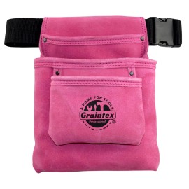Graintex SS2033 3-Pocket Nail & Tool Pouch Pink Suede Leather with Belt