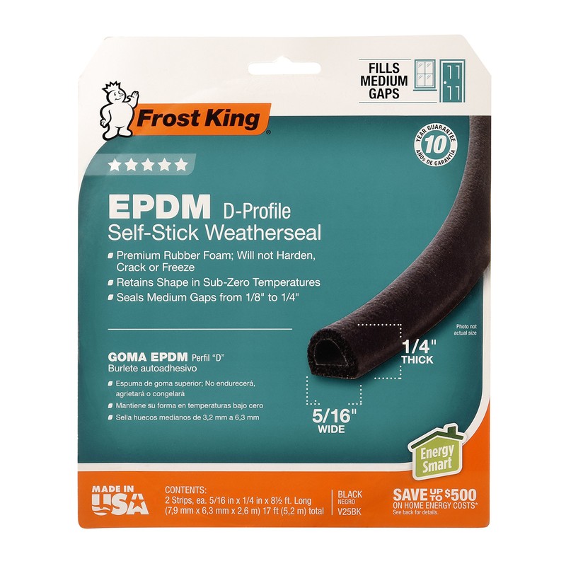 Frost King EPDM Rubber Self-Stick Weatherseal Tape, D-Section, 5/16" W,