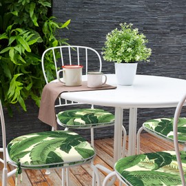 TWLEAR Indoor/Outdoor Chair Cushions 16x17 Inch, Patio Chair Cushions with Ties, All Weather Seat Cushions for Patio Furniture Home Garden Chair Use, Set of 2, Swaying Palms Green