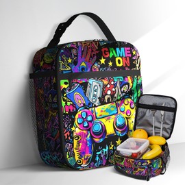 Cool Gamepad Lunch Box for Boys Video Game Lunch Bag for Kids Gamepad Insulated Lunch Bag Reusable Cool Game Lunch Box With Adjustable Shoulder Strap, Lunch Tote Bag For boys 8-12 teenager