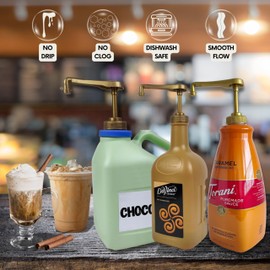 eBun 1-Pack Sauce Pump Dispenser Compatible with 64 oz Torani, Ghirardelli, Davinci, Fontana, Hershey's Containers, Chocolate & Caramel Sauce, Half Gallon & 1 Gallon Pump Dispenser for Popcorn Butter