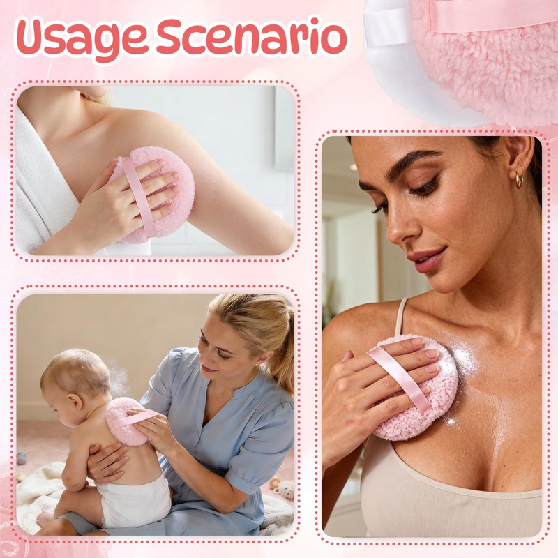 Pink Body Powder Container with 5.5" Large Powder Puff -