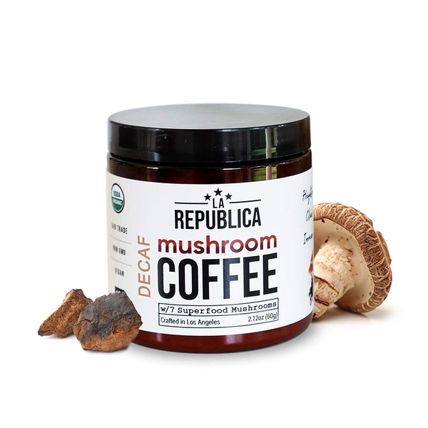 La Republica Decaffeinated Organic Mushroom Coffee (Instant Mix w/ Chaga, Lion's Mane, Reishi, Cordyceps - Keto Paleo Fair-Trade Vegan Gluten-Free) Decaf