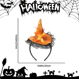Hallowmas Headband Elegant Witch Hat Flower Design Hair Accessories for Women Orange Bow Fashion Accessories Lace Feather Cosplay Party Supplies 1Pcs (Orange)