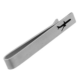 Silver Airplane Jet Tie Clip Tie Bar Tie Clip n02846, Brass Rhodium Plated, No Gemstone