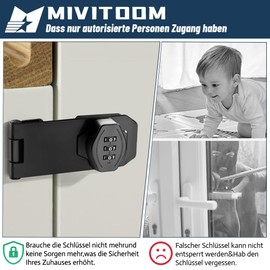 Hasp Lockable 4 Inch Security Hasp, Combination Lock, Door Lock, Cabinet Lock, Black Metal Door Bolt for Small Doors in Cupboards, Drawer Cabinets