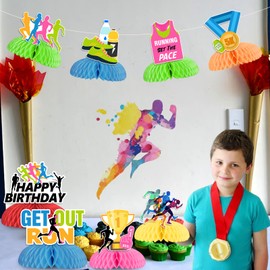 Fangleland 8 Pieces Running Honeycomb Centerpieces for Table, Run Themed Happy Birthday Party Decorations, Get Out Run Set The Pace Theme Table Toppers Decors Bday Party Supplies