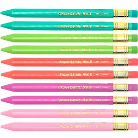 10 x PaperMate ‘MATES’ Handwriting Triangular Mechanical Pencil with Eraser, Thick 1.3mm Lead, Assorted Solid Colours - Loose in Plain Packaging [ASIA IMPORT]