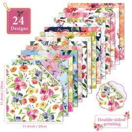 48PCS Floral Pattern Paper Double Sided Watercolor Flower Scrapbook Specialty Paper Colorful Flower Decorative Papers Folded Flat for DIY Card Making Photo Album Journal Crafts Decorations 11.4X11.4in