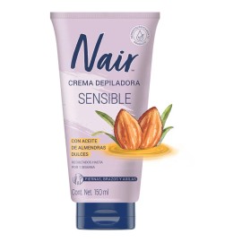 Nair Crema Depiladora Corporal Piel Sensible 150 ml Probada por Dermatólogos con Ingredientes Naturales: Aceite de Almendras Dulces, Piel Suave y Tersa