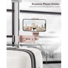 MiiKARE Travel Essentials Airplane Phone Holder, Universal Handsfree Phone Mount for Flying with 360 Degree Rotation, Travel Must Haves Phone Stand for Desk, Tray Table, Black&Pink