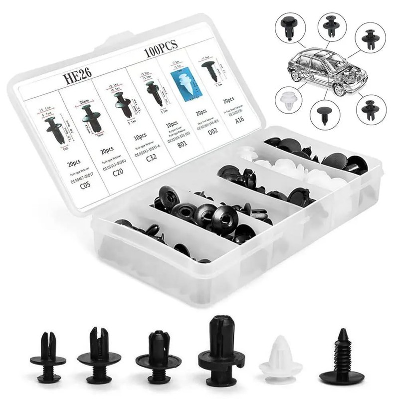 Grapa Kit Automotriz Remache Universal Surtido Estuche Clips 100 Pzs
