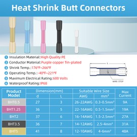 20 x Butt Connectors 16-14AWG Crimp Connector with Heat Shrink Tube, Cable Connector, Waterproof Butt Connector for Car, Boat, Marine