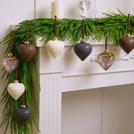 Simgoing 12 Pcs Neutral Texture Heart Christmas Ornaments 3.54 Inch Rustic Copper Bronze Xmas Ornaments Xmas Bulb Vintage Christmas Decorations for Tree Wreath Home Indoor Party Farmhouse Decor
