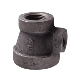 Supply Giant CU4341H 2" x 1-1/2" x 1-1/4" Cast Iron Threaded Reducing Tee for Industrial Piping or DIY Projects with Black Finish