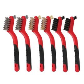 CHUNG THAI BRUSH Mini Wire Brush Set – 6Pack Scratch Brush (C073) Stainless Steel/Nylon/Brass Bristles with TPR Coated Handle Grip Paint Removal, Rust Removal, Scrubbing, Deep Cleaning, and Detailing