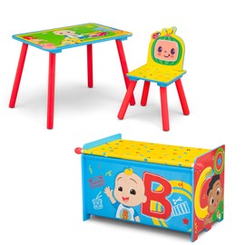 Delta Children CoComelon 3-Piece Toddler Playroom Set – Includes Table, Chair and Toy Box, Green