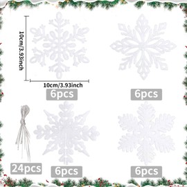 Snowflakes, Pack of 24 Snowflake Decoration, Christmas Tree Decoration, Christmas Tree Decoration, Christmas Pendant, Snowflake Snow Decoration for Christmas, Winter, Wonderland Weddings (A)