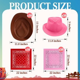 Hillban 72 Pack Cowboy Hat and Bandana Set, 36 Cowboy Hats 36 Cowboy Bandana Bulk for Fancy Dress Party Cosplay Costume (Brown, Pink)