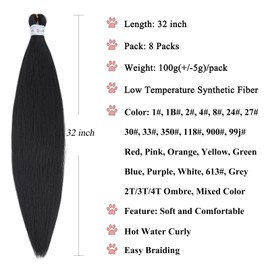 Black 1b Braiding Hair Pre Stretched 32 Inch Long Pre Sectioned Braiding Hair 1b Black Yaki Knotless Hypoallergenic Synthetic Braiding Hair Extensions for Crochet Braids