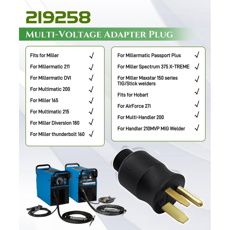 219258 Multi-Voltage Power Adapter Plug Fits For Miller Hobart Welder,230
