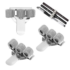 XINTANGXIA Pack of 3 Pen Holder Clips Stainless Steel Pen Holder Clip Three Holes Silver Metal Pen Holder for Fridge Notebook Shirt Book