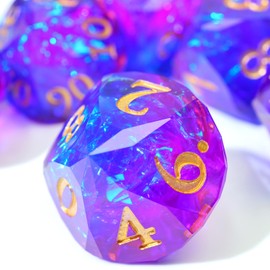 XENOLU DND Dice Set, Diamond Cut Sharp Edge Polyhedral Resin Dice with Holographic Foil, Two-Color Blue Purple Gradient Tabletop Roleplaying Game Dice - RD-Mixed4