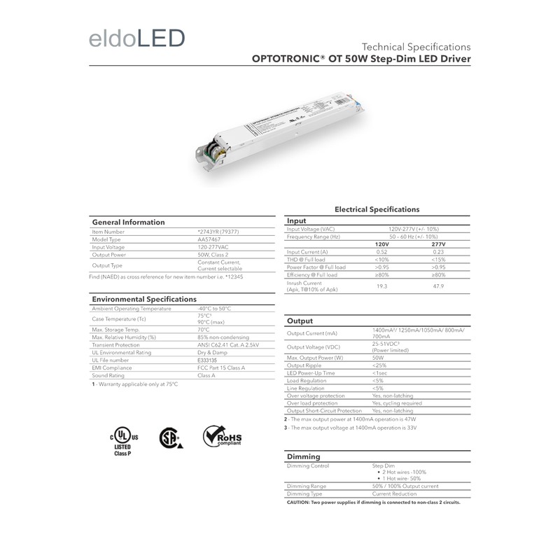 eldoLED | 2743YR OPTOTRONIC® OT 50W Step-Dim LED Driver |
