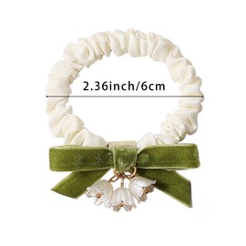 4PCS Lily of the Valley Hair Scrunchies,Green Bow and White Flower Charm,Elegant Hair Accessories for Women for Daily Use