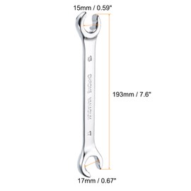 HARFINGTON Flare Nut Metric Wrench 15mm x 17mm High Carbon Steel Mirror Polished Chrome Plating Metric Wrench for DIY Hand-making Automotive Repairs and Household Maintenance
