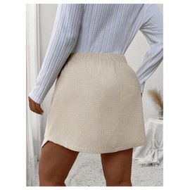 Floerns Damen-Skort-Shorts aus Cord, asymmetrischer Saum, elastische Taille, Übergröße, Skort-Shorts, aprikose, X-Large Mehr