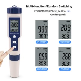 Walfront Medidor de pH/Salinidad/Temperatura/TDS/CE, Portátil Detector de Calidad de Agua IP67 para Agua,Probador de Calidad de Agua Potable,Pruebas de pH,Medidor ph agua,Medidor de ph para alimentos