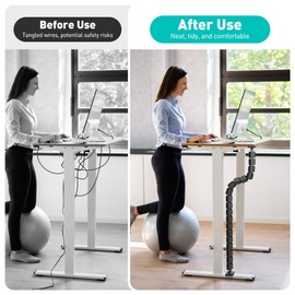DeskLogics Magnetic Cable Management for Standing Desk, Adjustable Length Cable Snake, Flexible Cable Spine Cable Raceway Cable Management for Home Office Sit Stand Desk Workstation Cord Protection