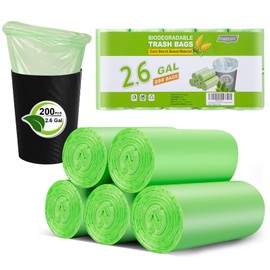 Small Trash Bags 2-2.6 Gallon Plant Starch Based, Inwaysin 200 Count Bathroom Trash Bags, Strong Trash Bags 2.6 Gallon Unscented, Size Expanded, for Bathroom Bedroom Trash Can, Green, 10L